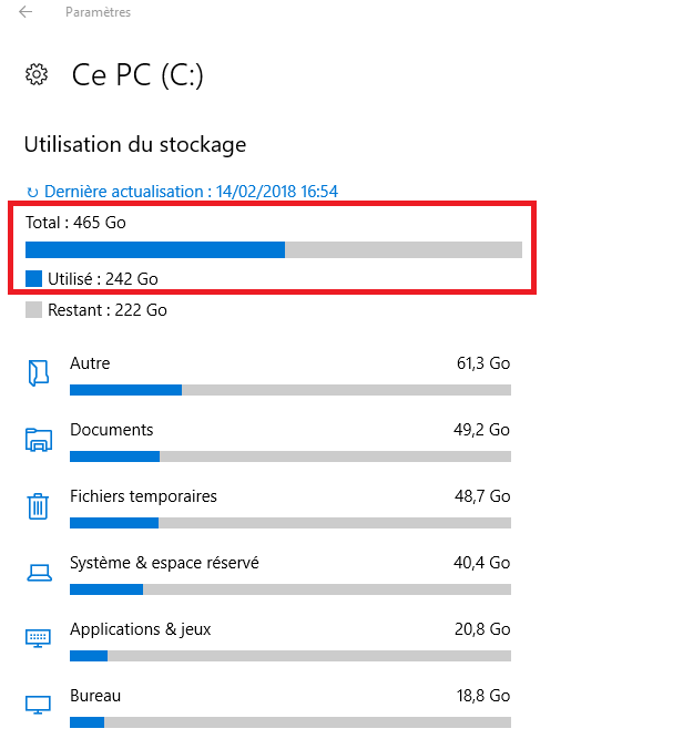 2-afficher les paramètres de stockage dans Windows 10
